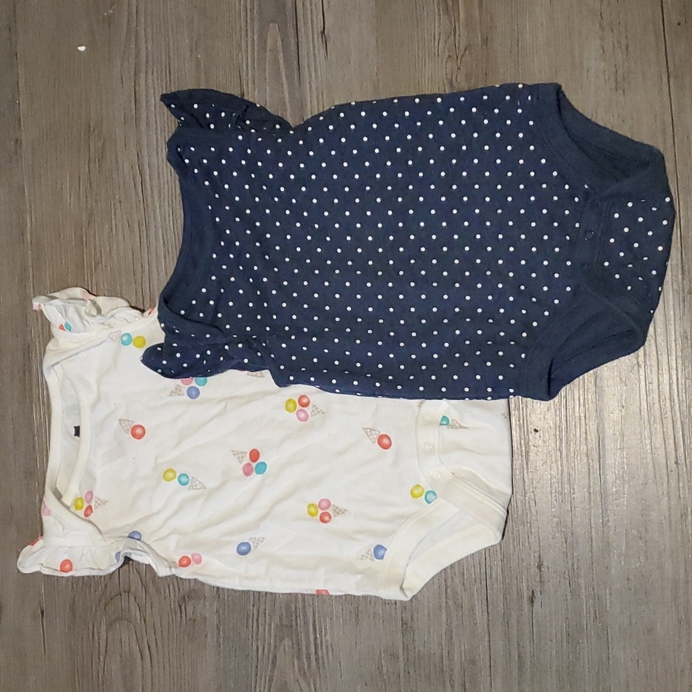 🧡 Baby Gap | 2 Toddler Ruffle Sleeve Onesies | Ice Cream Polka-Dots | 12